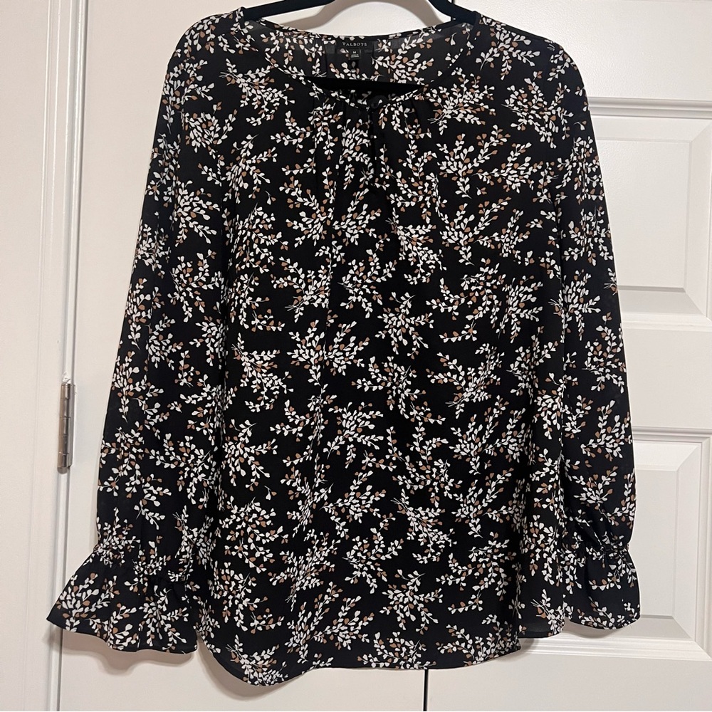 Talbots Black, White and Brown Floral Blouse - Picture 4 of 11